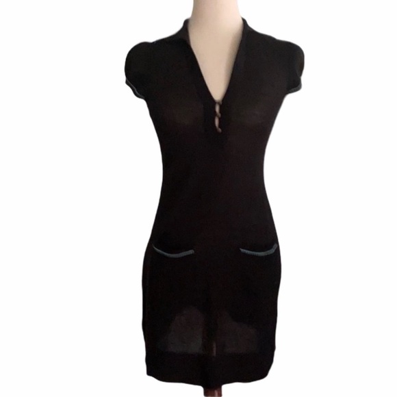 Free People Black Cap Sleeve Knit Sweater Sheath Dress - S - Picture 1 of 12